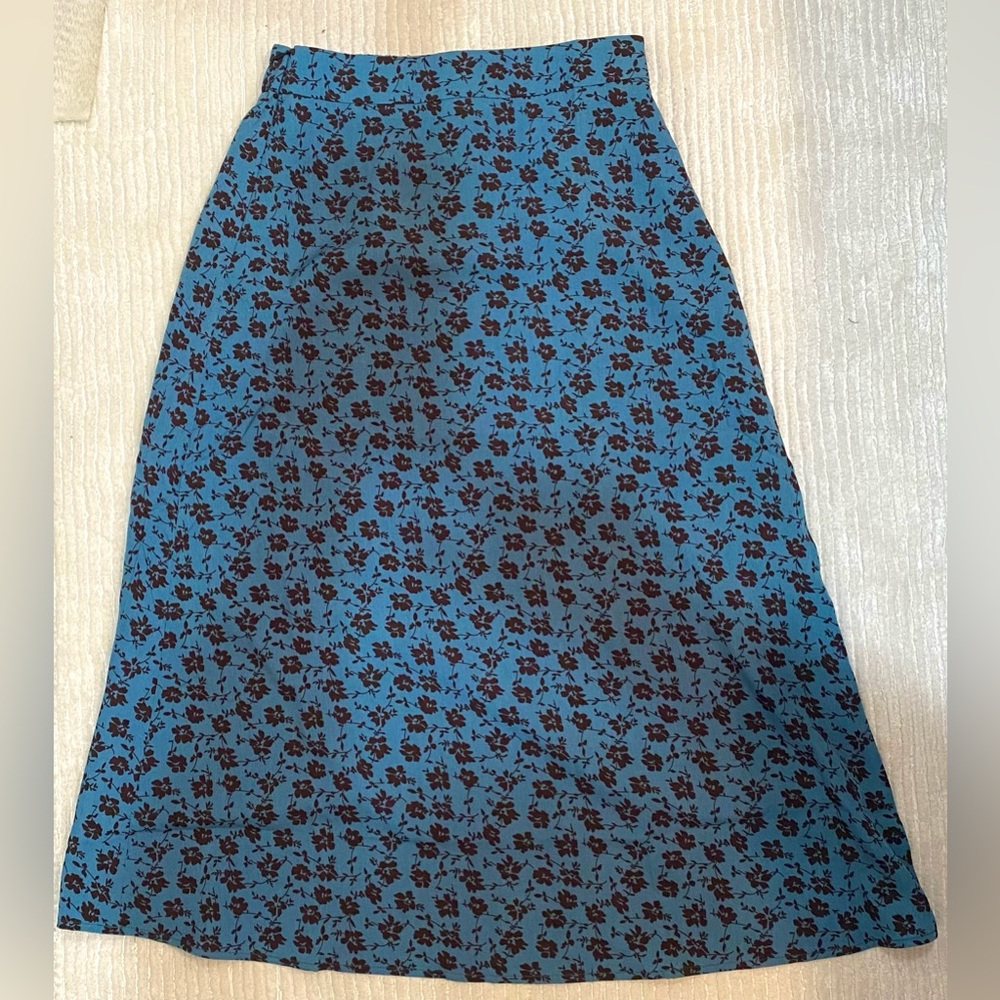 Teal Floral Midi Skirt